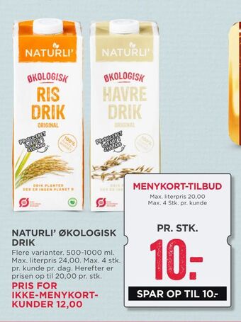 MENY NATURLI' ØKOLOGISK DRIK tilbud