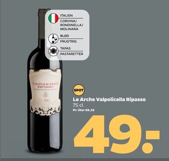 Netto Le Arche Valpolicella Ripasso 75 cl. tilbud