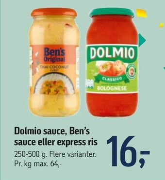Føtex Dolmio sauce, Ben's sauce eller express ris tilbud