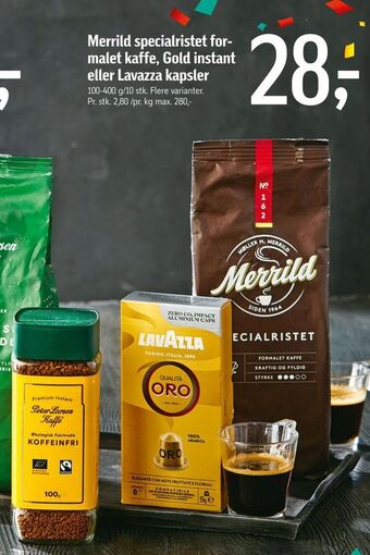 Føtex Merrild specialristet formalet kaffe, Gold instant eller Lavazza kapsler tilbud