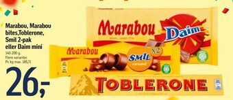 Føtex Marabou, Marabou bites,Toblerone, Smil 2-pak eller Daim mini tilbud