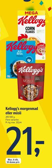 Føtex Kellogg's morgenmad eller müsli tilbud
