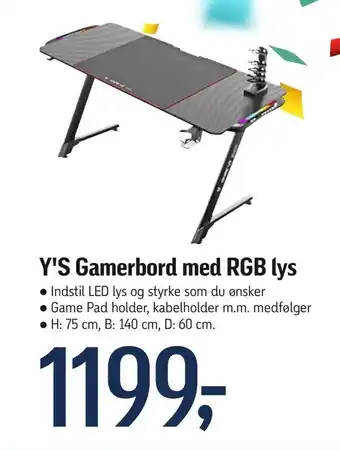 Føtex Y'S Gamerbord med RGB lys tilbud