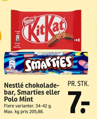 SPAR Nestlé chokolade bar, Smarties eller Polo Mint tilbud