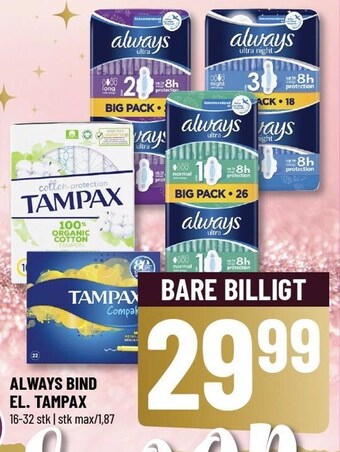 Løvbjerg Always bind el. tampax tilbud