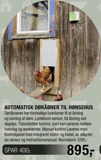 Land & Fritid Automatisk døråbner til hønsehus tilbud