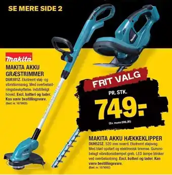 Stark Makita akku græstrimmer el. hækkeklipper tilbud