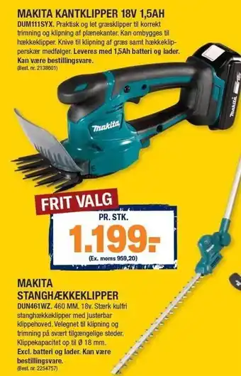 Stark Makita kantklipper 18V 1,5 AH el. Makita stanghækkeklipper tilbud
