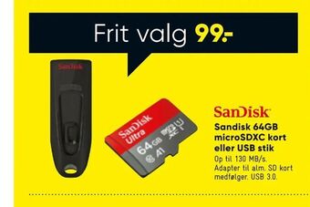 Bilka Sandisk 64GB microSDXC kort eller USB stik tilbud