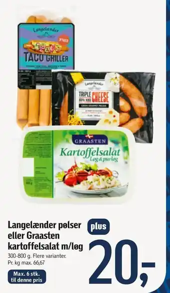 Føtex Langelænder pølser eller Graasten kartoffelsalat m/løg tilbud