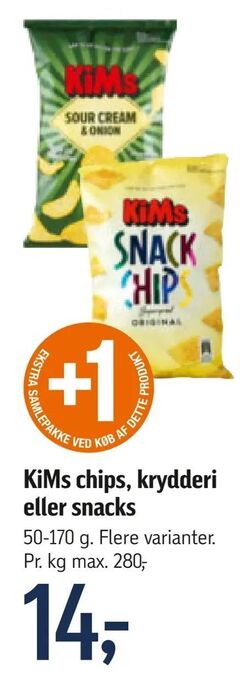 Føtex KiMs chips, krydderi eller snacks tilbud