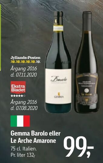 Føtex Gemma Barolo eller Le Arche Amarone tilbud
