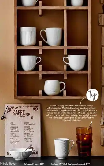 Imerco Kaffeopskrift lys eg, bogtaver KAFFEBAR + kop lys eg el. valnød tilbud