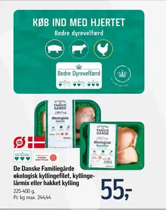Føtex De Danske Familiegårde økologisk kyllingefilet, kyllinge lårmix eller hakket kylling tilbud