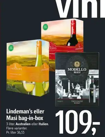 Lindeman's eller Masi bag-in-box