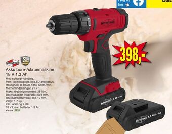 Akku bore-/skruemaskine 18 V 1,3 Ah