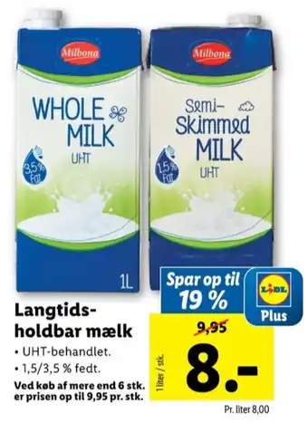 Lidl Milbona langtidsholdbar mælk whole tilbud