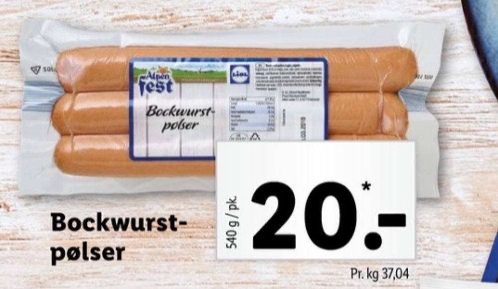 Alpenfest bockwurst tilbud hos Lidl