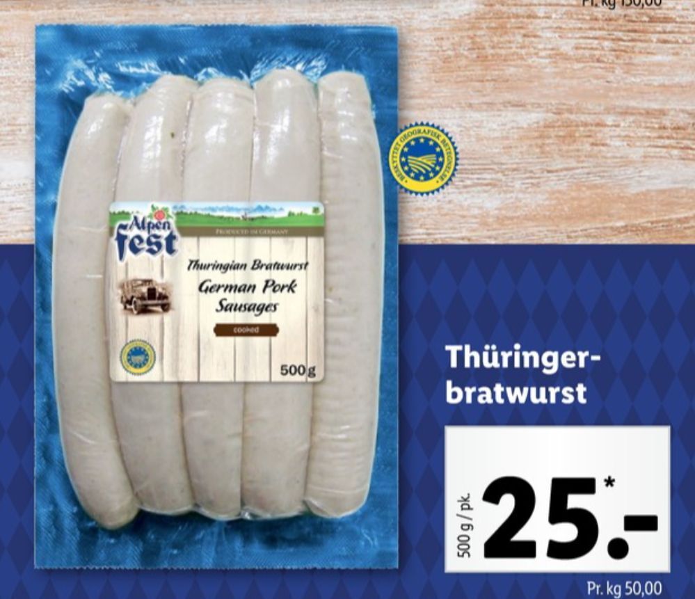 Alpenfest bratwurst tilbud hos Lidl