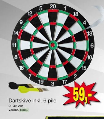 Dartskive inkl. 6 pile