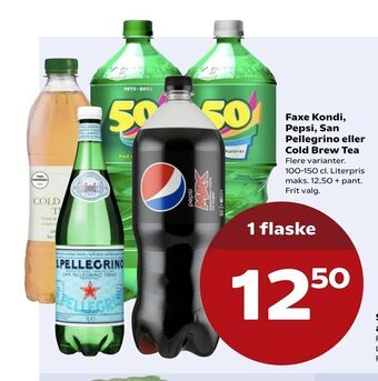 Kvickly Faxe Kondi, Pepsi, San Pellegrino eller Cold Brew Tea tilbud