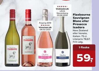 Kvickly Flaxbourne Sauvignon Blanc eller Prosecco Isadora tilbud