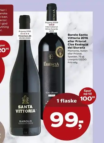 Kvickly Barolo Santa Vittoria 2016 eller Priorat Clos Essència del Siurana tilbud