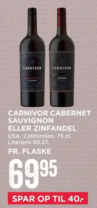 MENY Carnivor cabernet sauvignon eller zinfandel tilbud