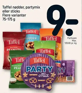 REMA 1000 Taffel nødder, partymix eller sticks tilbud