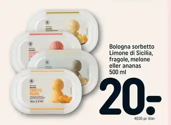 Bologna sorbetto Limone di Sicilia, fragole, melone eller ananas