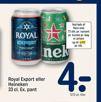 REMA 1000 Royal Export eller Heineken 33 cl. Ex. pant tilbud