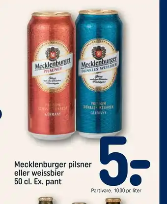 REMA 1000 Mecklenburger pilsner eller weissbier 50 cl. Ex. pant tilbud