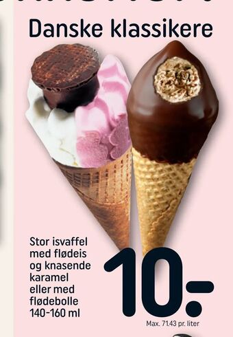 Stor isvaffel med flødeis og knasende karamel eller med flødebolle