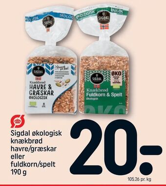 Sigdal økologisk knækbrød havre/græskar eller fuldkorn/spelt
