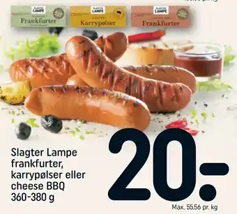 Slagter Lampe frankfurter, karrypølser eller cheese BBQ