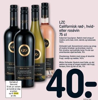 REMA 1000 LZC Californisk rød-, hvid eller rosévin tilbud