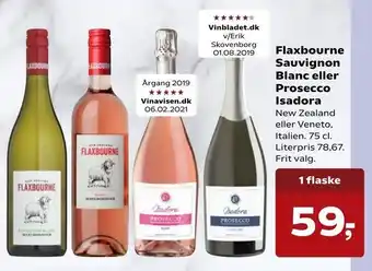 Kvickly Flaxbourne Sauvignon Blanc eller Prosecco Isadora tilbud