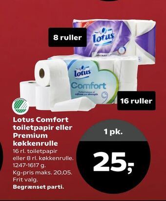 Kvickly Lotus Comfort toiletpapir eller Premium køkkenrulle tilbud
