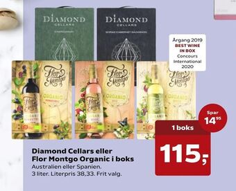 SuperBrugsen Diamond Cellars eller Flor Montgo Organic i boks tilbud