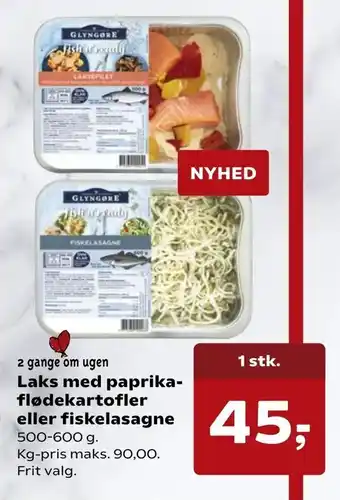 SuperBrugsen Laks med paprikaflødekartofler eller fiskelasagne tilbud