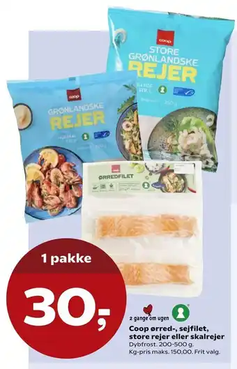 SuperBrugsen Coop ørred-, sejfilet, store rejer eller skalrejer tilbud