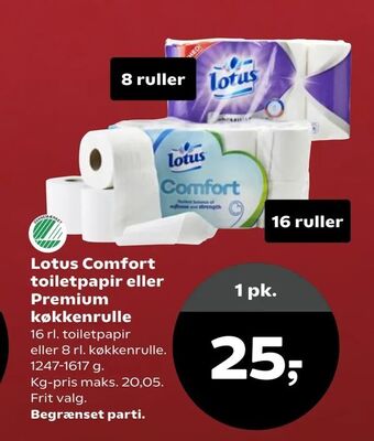 SuperBrugsen Lotus Comfort toiletpapir eller Premium køkkenrulle tilbud
