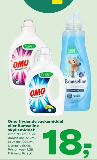 Coop 365 Omo flydende vaskemiddel eller Bamseline skyllemiddel tilbud