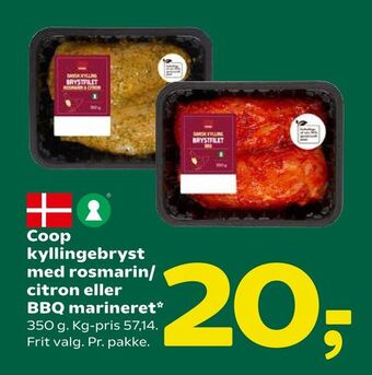 Coop 365 Coop kyllingebryst med rosmarin/ citron eller BBQ marineret tilbud