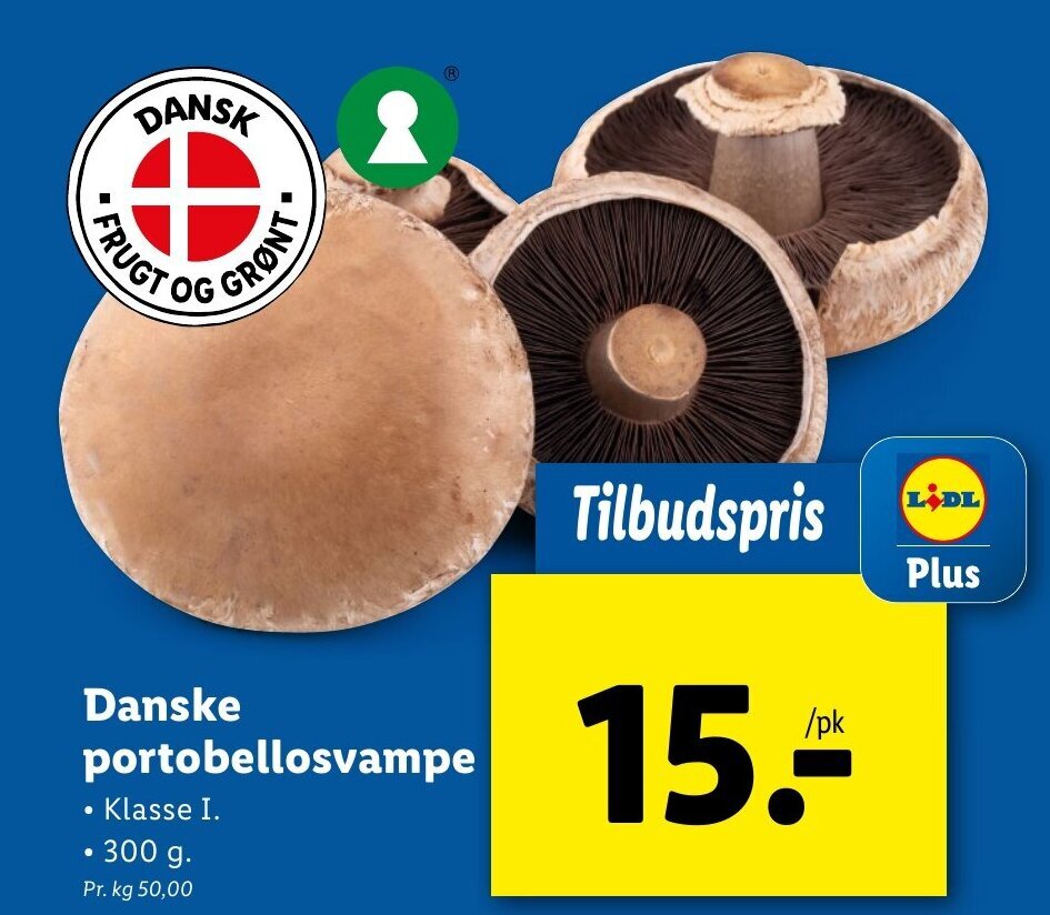Danske Portobellosvampe 300 g tilbud hos Lidl