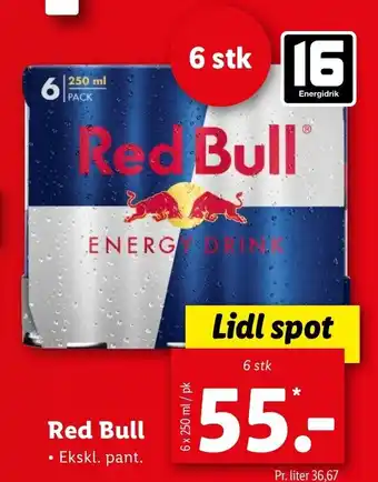 Lidl Red Bull 6x250ml tilbud