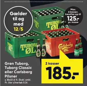 Bilka Grøn tuborg, tuborg classic el. carlsberg pilsner 2 kasser tilbud