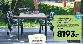Bilka Mood sæt 208 cm med 6 skifer grå mood stole - antracit tilbud