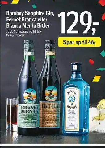 Føtex Bombay Sapphire Gin, Fernet Branca eller Branca Menta Bitter tilbud