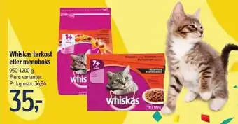 Føtex Whiskas tørkost el. menuboks tilbud